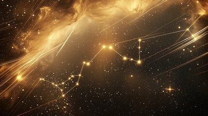Fototapeta premium Golden constellation in a cosmic starfield with ethereal light streaks