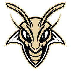 Aggressive Insect Head Logo Black, Gold, and White Hornet on White
