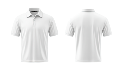 Blank white polo shirt, front and back views
