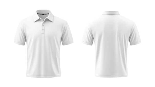 Blank white polo shirt, front and back views