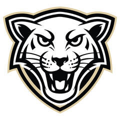 Angry Cougar Head on White Background with Shield Shape
