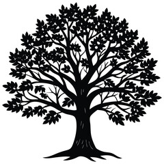 Vector tree silhouette with roots, showcasing nature, growth, and the changing seasons in a simple, artistic design