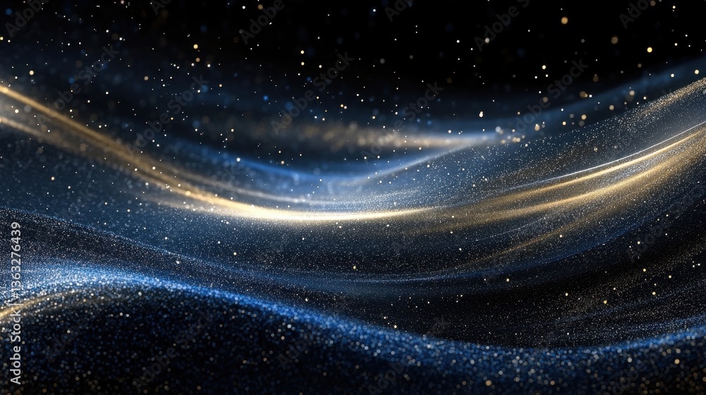 Poster elegant cosmic background with flowing golden light and sparkling particles creating a magical and d