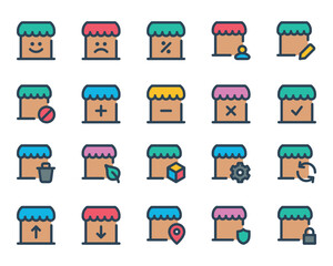 Filled outline icons set for Shop, store, market.