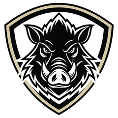 Obraz premium Boar Head Logo In Shield Shape With Golden and Black Style