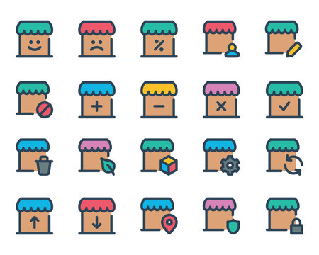 Filled outline icons set for Shop, store, market.