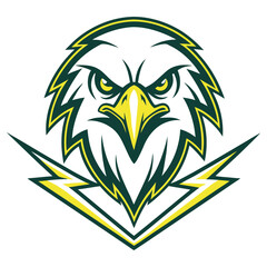 Bold Eagle Head with Sharp Lightning Bolts on White Background
