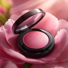 Pink blush palette resting on delicate flower petals
