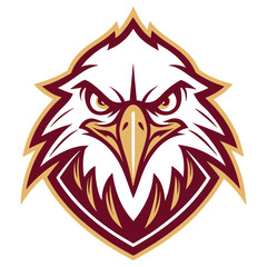 Eagle Head Illustration, Emblem Design, Sharp Eyes, Burgundy and Gold Colors