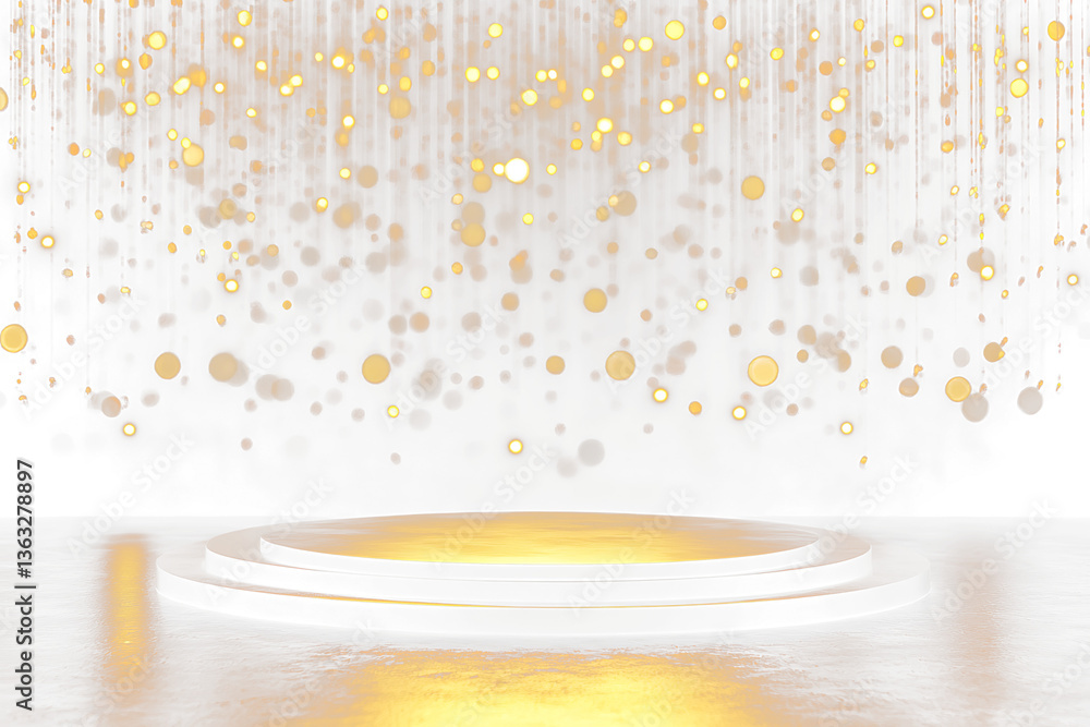 Poster elegant golden stage with bokeh lights.