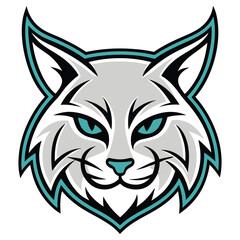 Fierce Lynx Mascot Design with Sharp Blue Eyes and Turquoise Outline on White