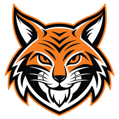 Fierce Orange Bobcat Head with Sharp Teeth on White Background