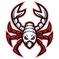 Isolated Fierce White Scorpion Clipart with Red Accent and Black Outline on White