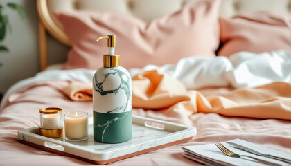 Elegant Bathroom Decor with Soap Dispenser and Candles