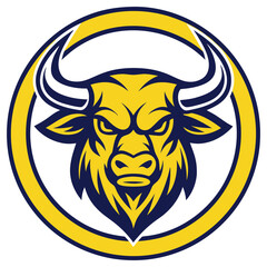 Mascot of a Furious Yellow Bull with Horns in Circular Transparent