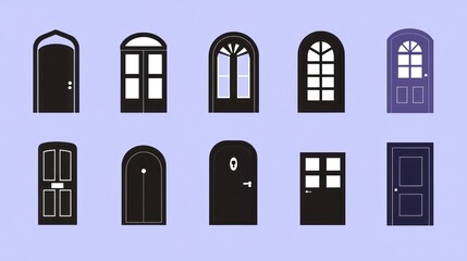 Various arched and rectangular door styles; home design, architecture