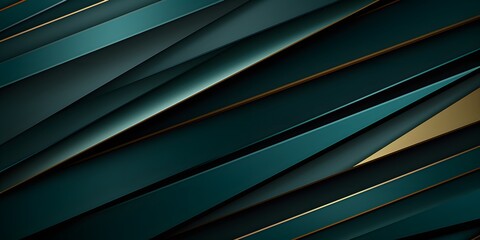 Obraz premium Abstract Geometric Shapes Background with Dark Green and Golden Lines