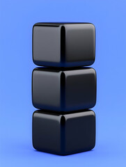 Three glossy black cubes stacked vertically against a blue background
