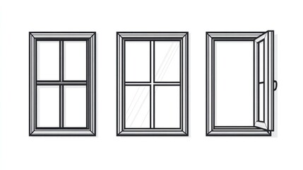 Obraz premium Windows illustration Open, closed, isolated on white, architecture, home improvement