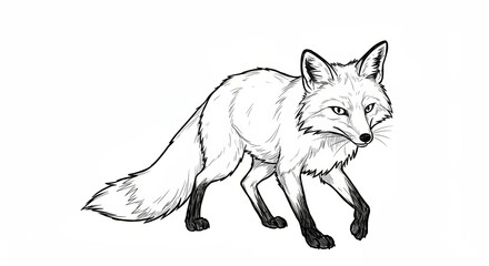 Obraz premium Fox in a sketch style, black and white, showcasing wildlife 