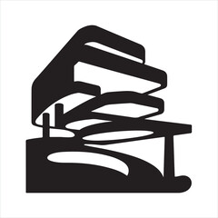 An abstract architecture with a thick outline black silhouette