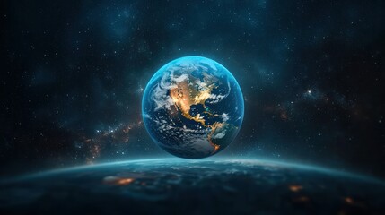 Earth in cosmos, glowing