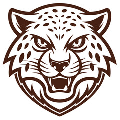 Aggressive Jaguar Roaring Front, Detailed Brown Outline, Fierce Feline Face, Angry