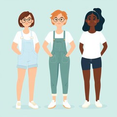 Obraz premium Three flat vector illustrations of people in modern outfits