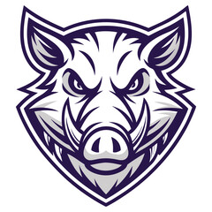 Boar Mascot Logo with Tusk in Style, Purple and White on Transparent Background