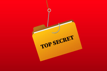 A yellow folder attached to a hook with the words top secret written on it captures attention.