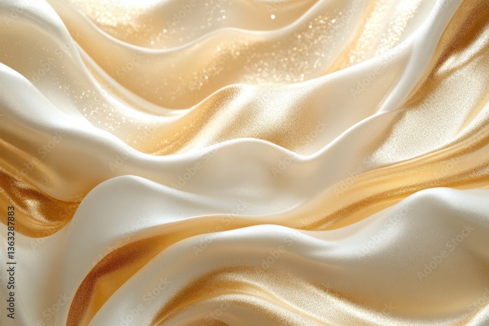 Poster elegant flowing cream satin fabric with golden shimmer and soft light creating a luxurious and smoot