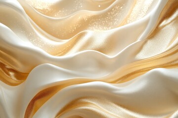 Obraz premium Elegant flowing cream satin fabric with golden shimmer and soft light creating a luxurious and smooth texture for fashion and design projects