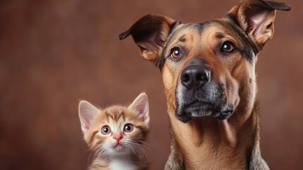 Obraz premium Dog and kitten together best friends animal companionship
