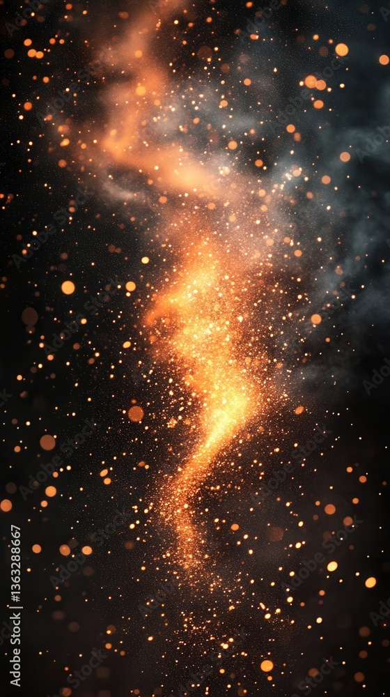 Poster ethereal dance of light and fire particles on dark backdrop creating a magical and mesmerizing effec