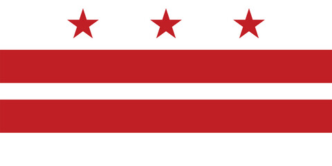 Washington, D.C. Flag Vector Illustration – High-Quality Digital Clipart of the Official District of Columbia Banner with Three Red Stars and Two Red Stripes on a White Background
