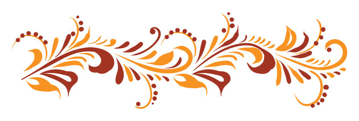 Beautiful border or ornament in the Old Russian style. Traditional Slavic, folk motif. Vector twigs, berries, flowers and leaves. For cards, fabric, textiles, clothing, packaging.