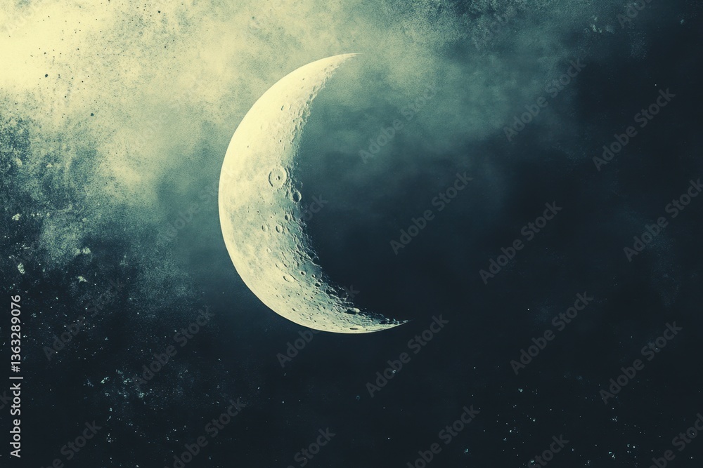 Aufkleber crescent moon illuminated against a dark cosmic background creating a serene and celestial atmospher