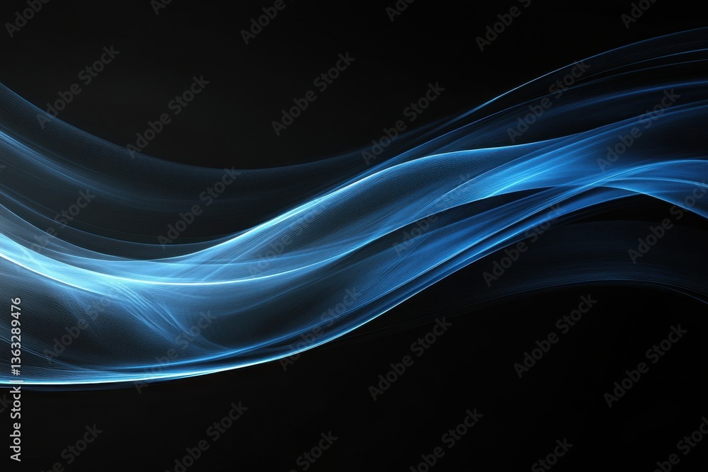 Poster abstract blue wave on black background dynamic flowing light lines elegant design modern art backdro