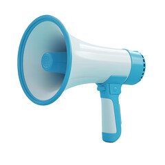 Blue and White Megaphone for Amplified Public Announcements, Symbolizing Communication, Advocacy, and Broadcasting, png isolate on white transparent background HD photo Download.
