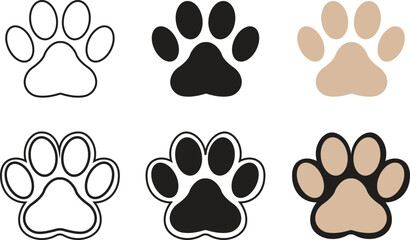 Paw footprint icon set. Paw print icons in different style isolated on transparent background. Dog and cat paw vector signs. Wild animal footprint icons, Sketch Design, Editable stroke. © Mon Amour