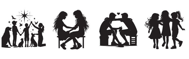 Silhouettes of people and women in various poses as a vector illustration