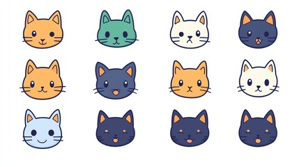 Obraz premium Different Faces of Cat Avatars, Background White, Pet Care Logo