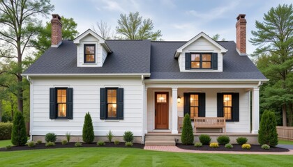 Obraz premium Charming family house with cozy exterior design in lush surroundings, home