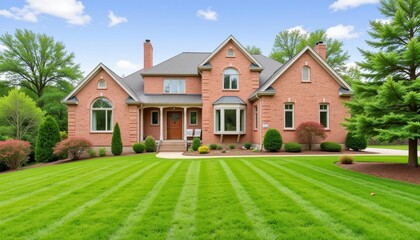 Elegant brick home with lush backyard, ideal for family living