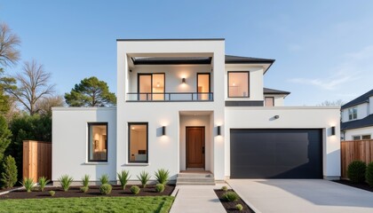 Modern minimalist house with sleek facade, contemporary elegance