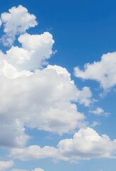 Obraz premium Vast, clear blue sky canvas dotted with fluffy white cumulus clouds, peaceful, aerial