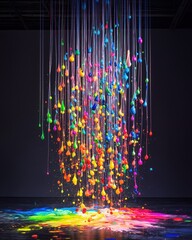 Vibrant paint droplet installation with abstract splash pattern