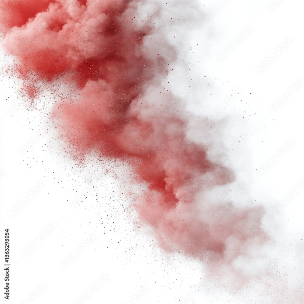 Poster ethereal red powder explosion against a pristine white backdrop creating a dynamic visual effect