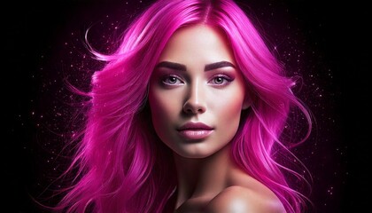 Fototapeta premium Beautiful woman with flowing pink hair
