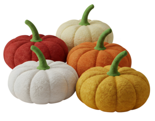 Set of five pumpkin-shaped cushions with textured boucle fabric